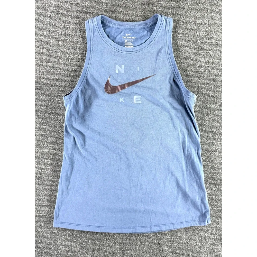 Nike Dri-FIT Athletic Tank Top Blue Metallic Bronze Swoosh XS Womens